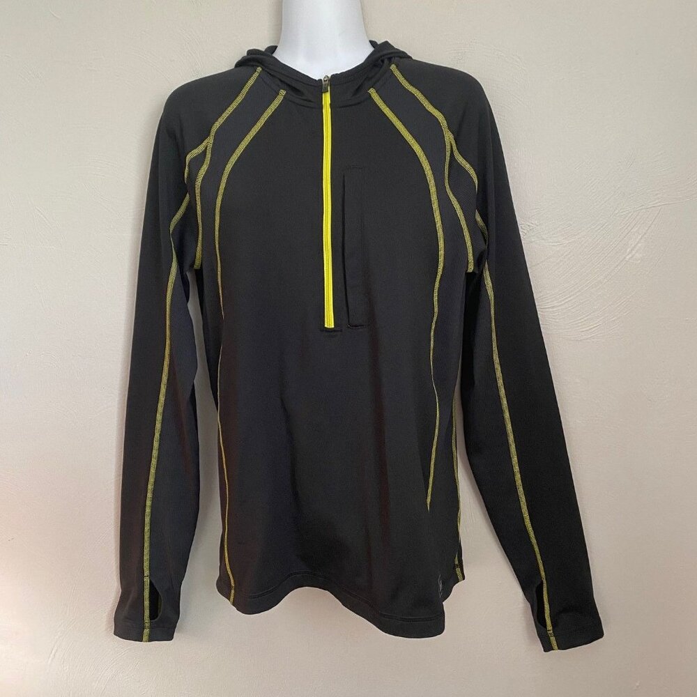 REI Coop 1/4 zip Hoodie Jacket Small Black Yellow Fleece Lined pocket Athletic